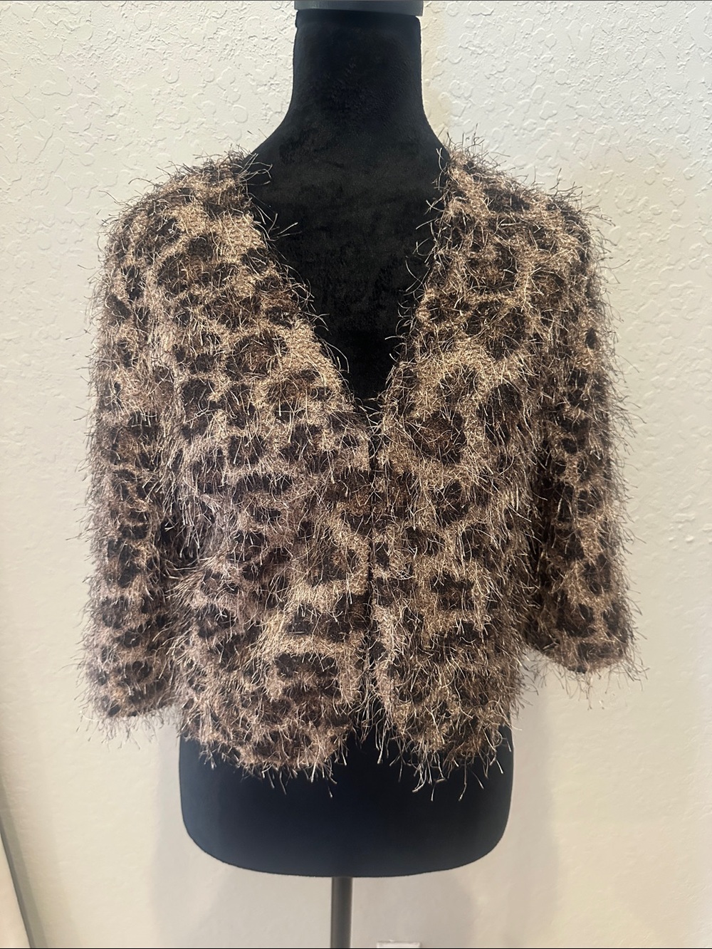 Chico's Fuzzy Leopard Print Cropped Cardigan - Brown/Black